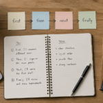 Como organizar ideias em inglês com first, then, next e finally